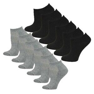 Fun Novelty Low Cut Ankle Socks No Show Unisex 12 Pair Gray Black 9-11